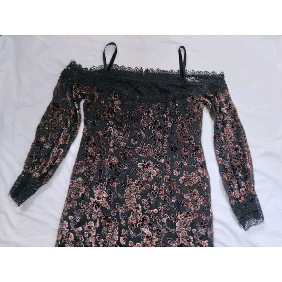 Nanette Lepore Black Floral Rayon Silk Lace Dress Dark Romantic Womens Size 10 - Picture 5 of 13